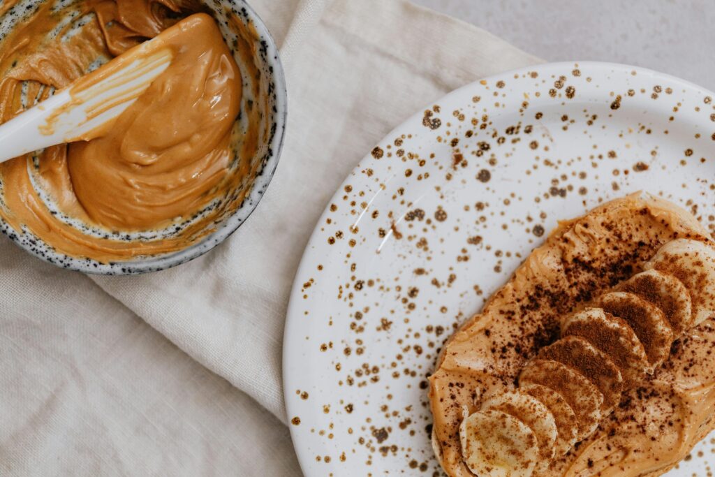 A close-up of peanut butter and banana toast, perfect for healthy breakfast ideas.
