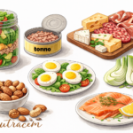 Lunch box chetogenica con formaggi, uova sode, tonno, olive e verdure crude